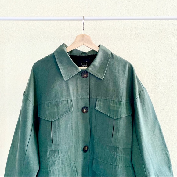 Zara Green Pleated Overshirt Size Medium - Picture 4 of 8
